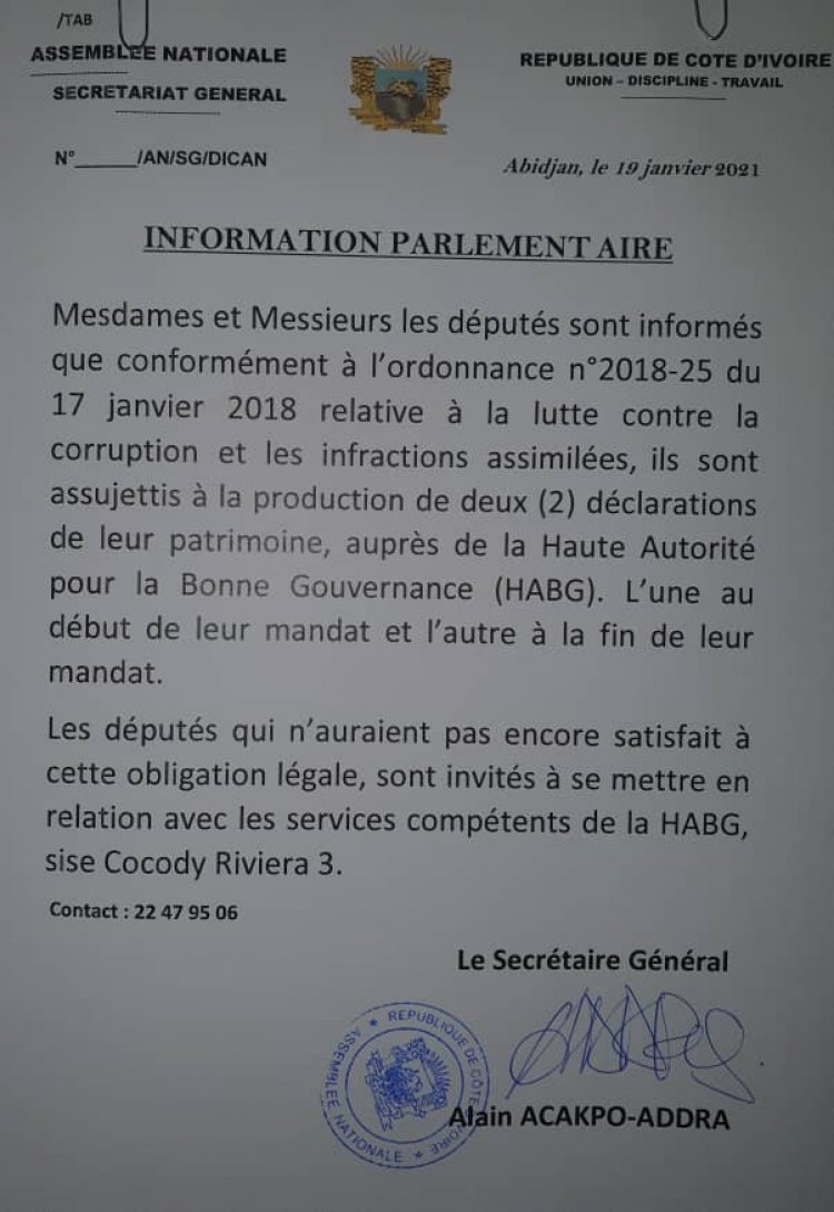 Côte d’Ivoire-Fin de mandat : les députés contraints de déclarer leur patrimoine !  